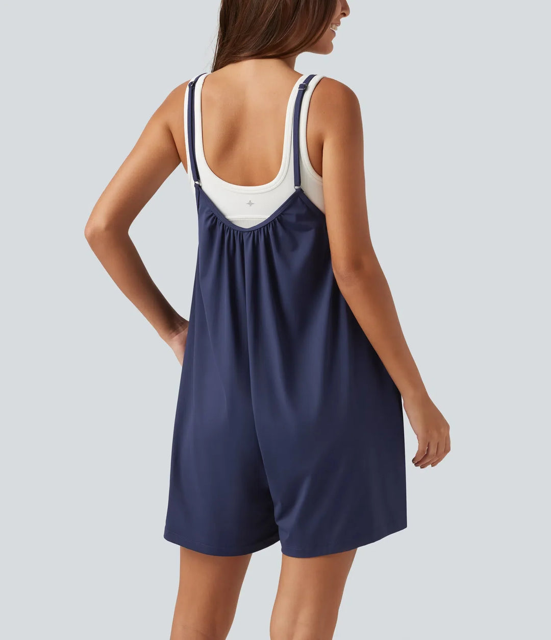 Spaghetti enfärgad vida ben vardaglig mamma playsuit med fickor
