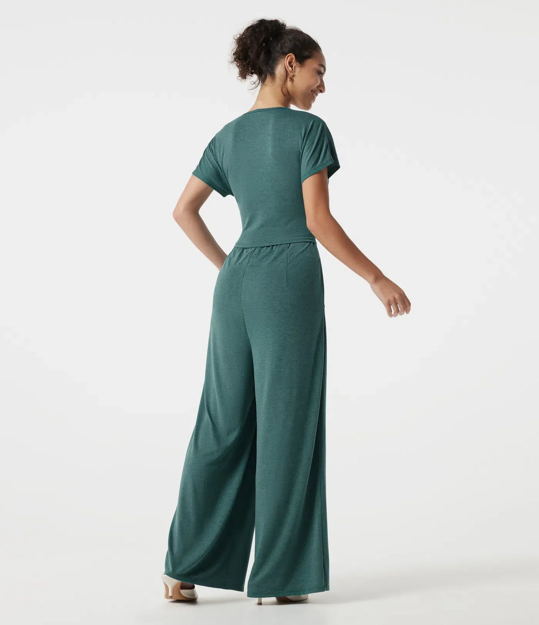 V-ringad fladdermusärm rynkat vardaglig jumpsuit med fickor-Easy Peezy Edition