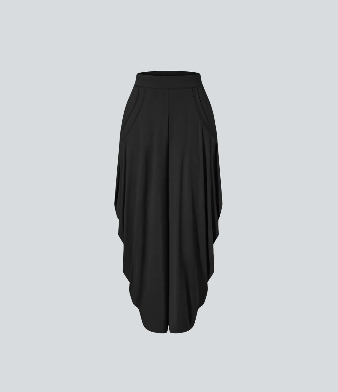 Med medelhög midja fickor draperad vida ben baggy vardagsbyxor