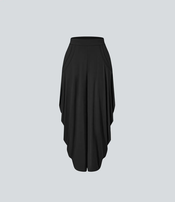 Med medelhög midja fickor draperad vida ben baggy vardagsbyxor