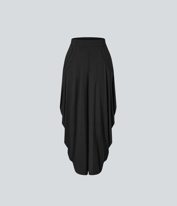 Med medelhög midja fickor draperad vida ben baggy vardagsbyxor