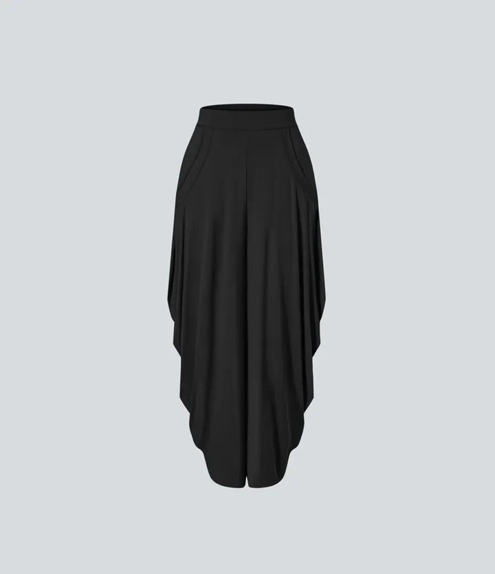 Med medelhög midja fickor draperad vida ben baggy vardagsbyxor