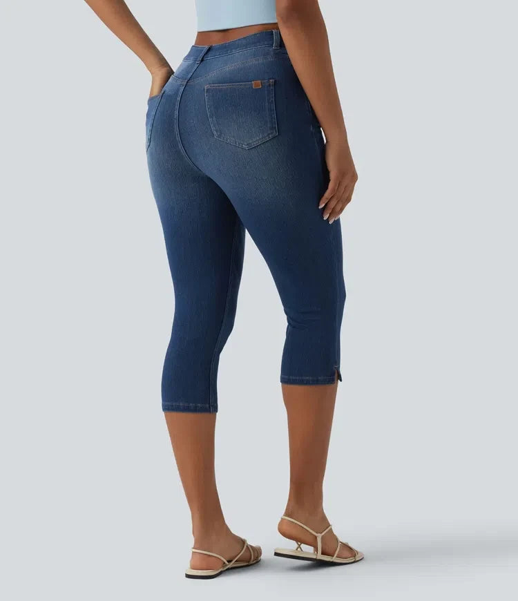 Halara Flex med hög midja slits capri för vardag smal jeans med fickor