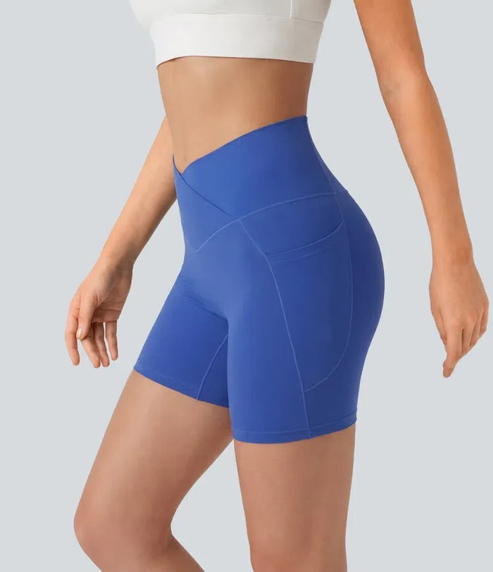 SoftlyZero med hög midja omlott yoga cykelshorts 5'' med fickor