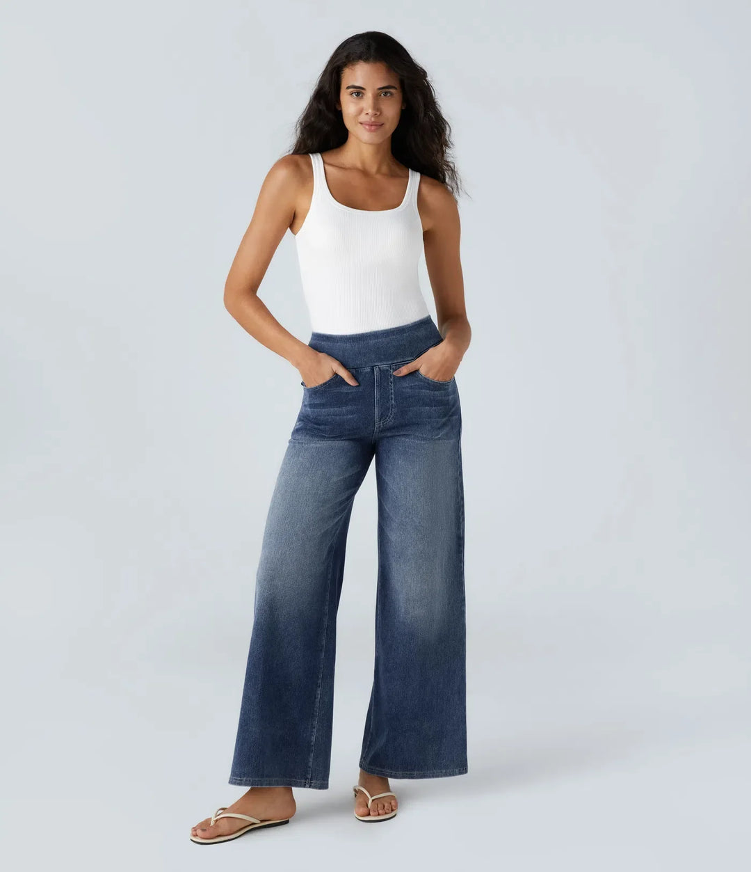 Halara Flex med hög midja och fickor baggy vida ben tvättad vardagsjeans