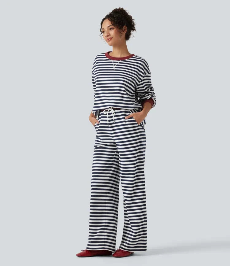 Rund hals långärmad randig avkoppling sweatshirt