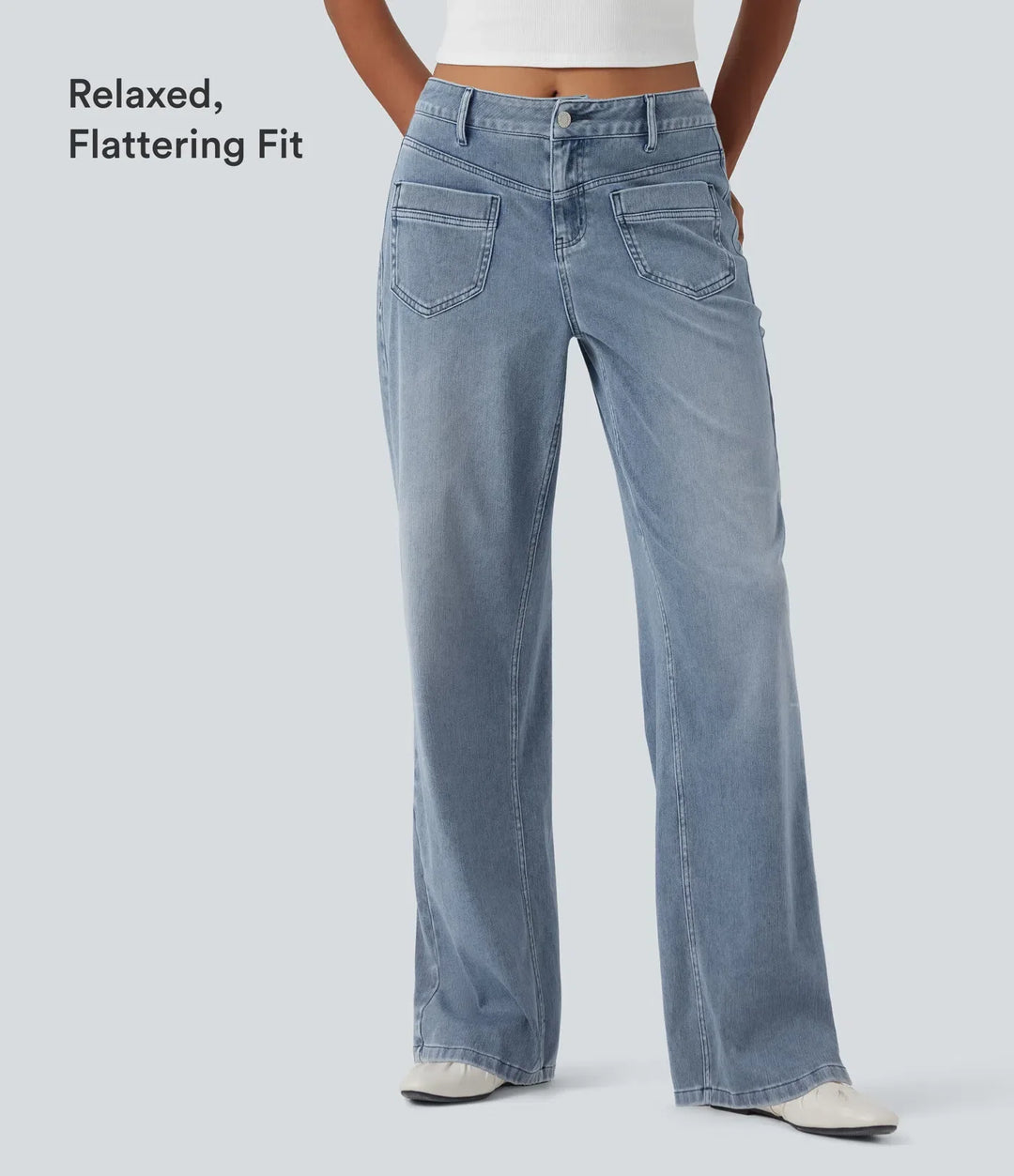 Halara Flex med medelhög midja raka ben vardagsjeans med fickor