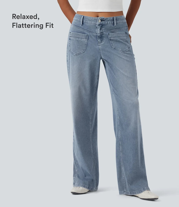 Lyckera Flex medelhög midja raka ben vardagsjeans med fickor
