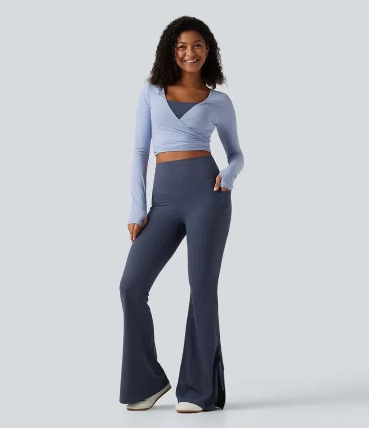 Halara UltraSculpt med hög midja spets upp utsvängd yogaleggings med fickor
