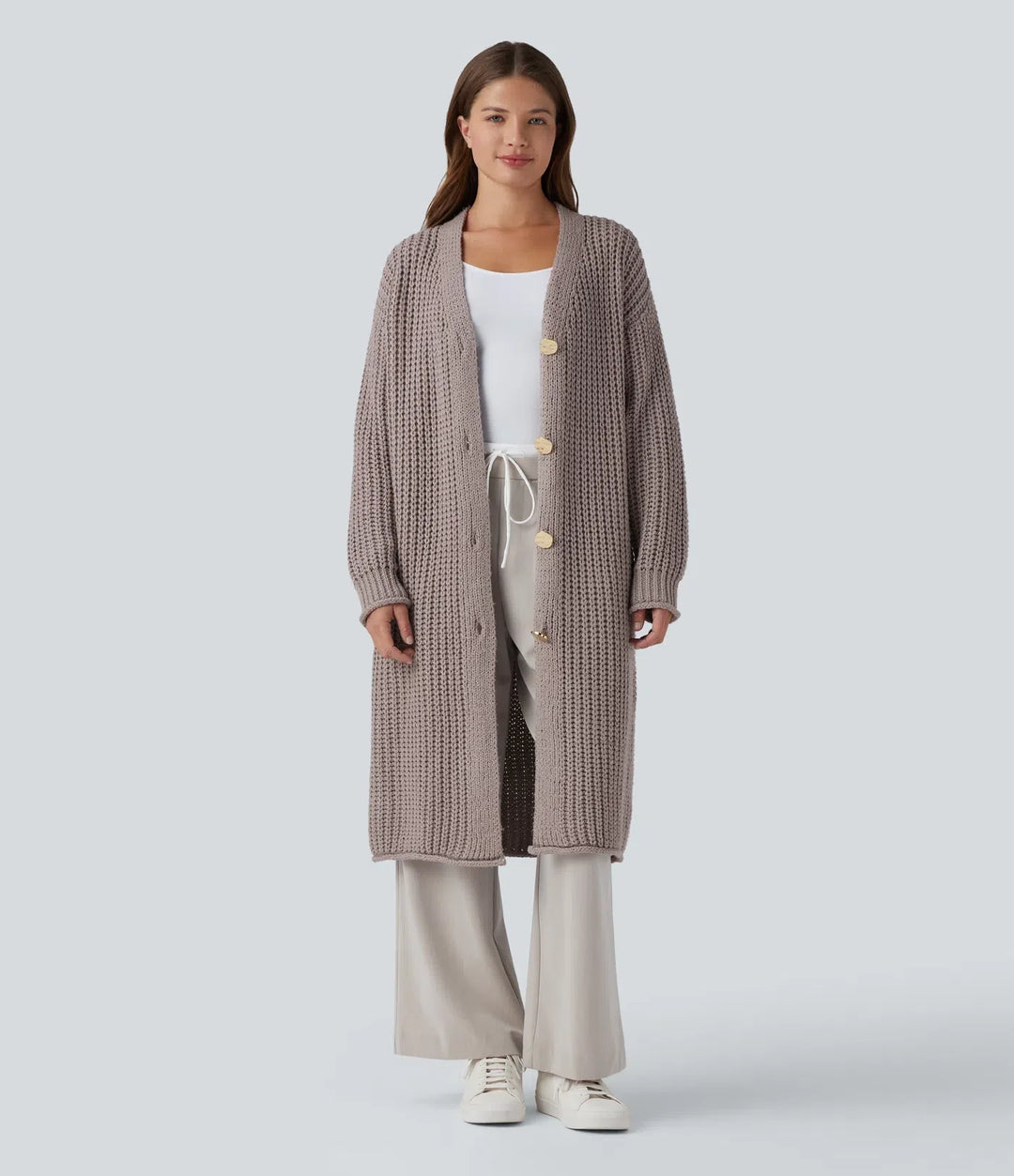 Knapp gylf vardaglig lång modell cardigan