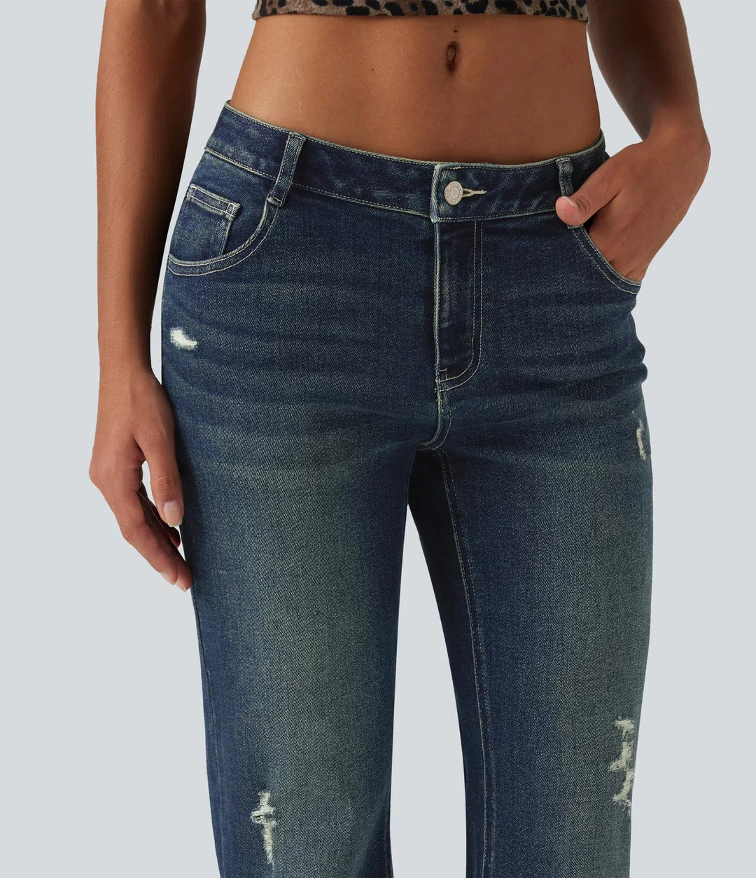 Låg midja bootcut vardaglig bomull jeans med fickor