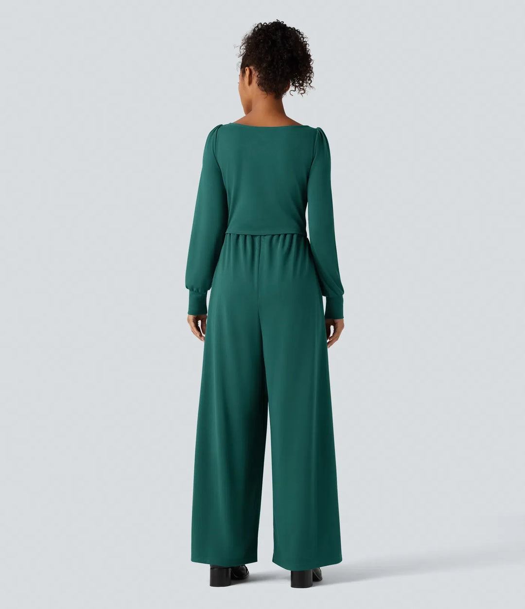 Fyrkantig halsringning långärmad arbetsjumpsuit med fickor-Easy Peezy Edition