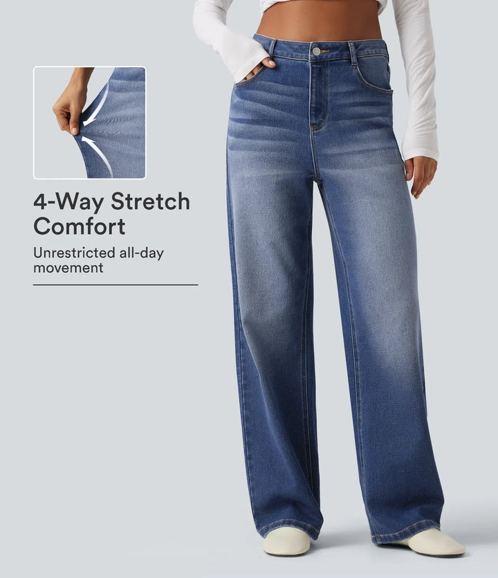 Högmidjad raka ben vardagsjeans med fickor