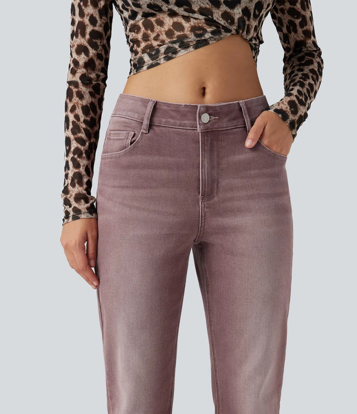 Med låg midja bootcut färgglad vardagsjeans med fickor
