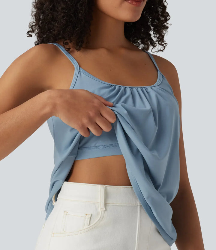 Justerbara axelband rynkat 2-i-1 inbyggd BH vardaglig camisole-topp