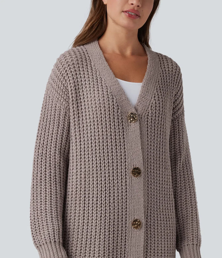 Knapp gylf vardaglig lång modell cardigan