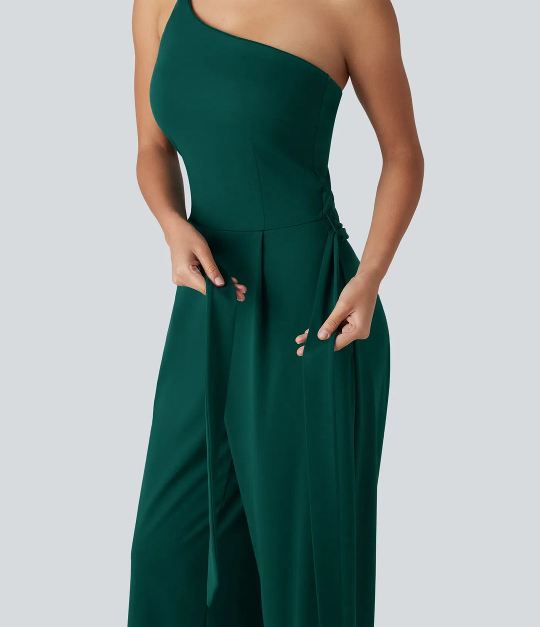 Enaxlad ärmlös bältad inbyggd BH fest jumpsuit med fickor- Easy Peezy