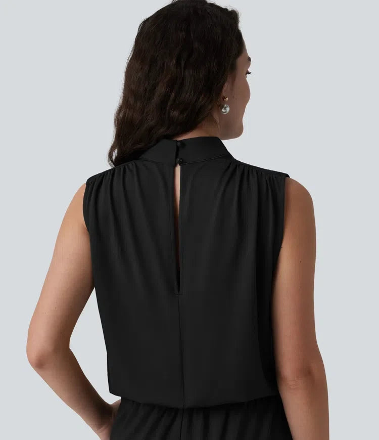 Stående krage ärmlös raka ben brudtärna och bröllopsgäst jumpsuit med fickor – Easy Peezy