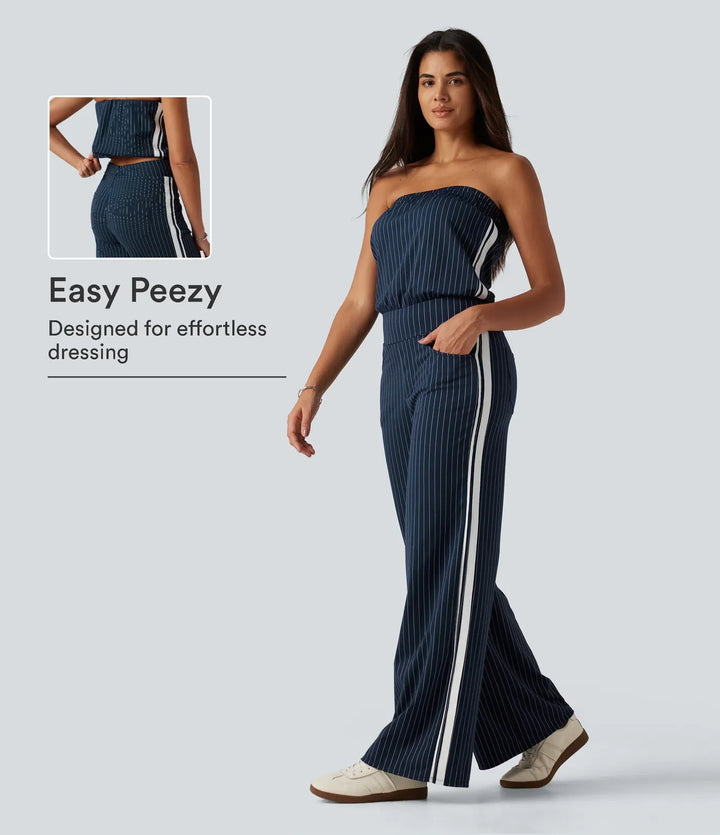 Tub sida randig InstantCool raka ben vardaglig jumpsuit med fickor-Easy Peezy Edition
