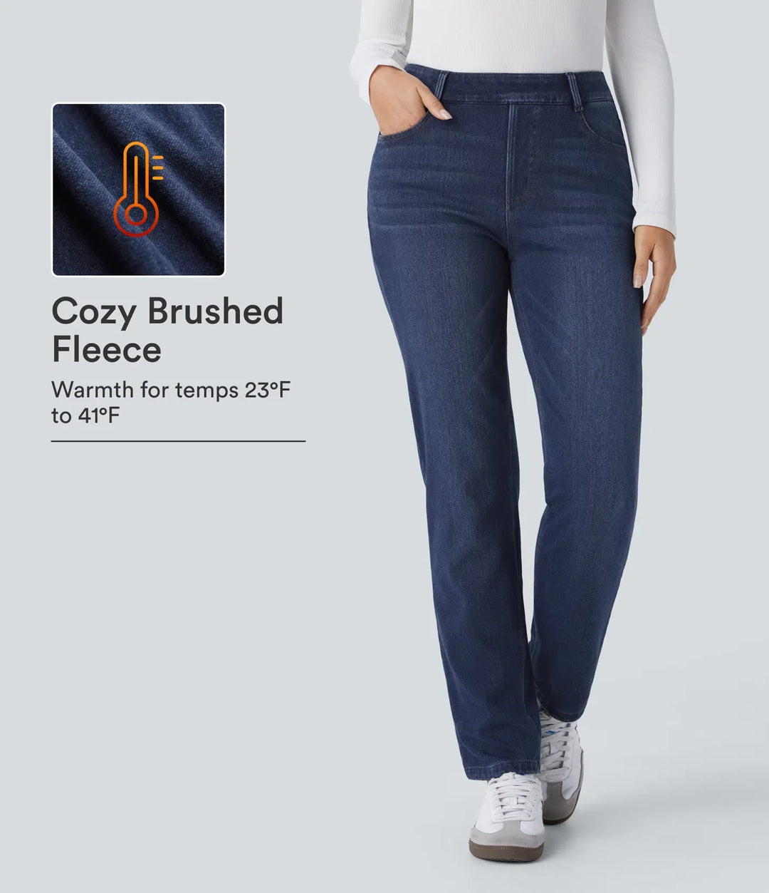 Lyckera Flex denim Heat högmidjad fickor raka ben tvättad vardagsjeans