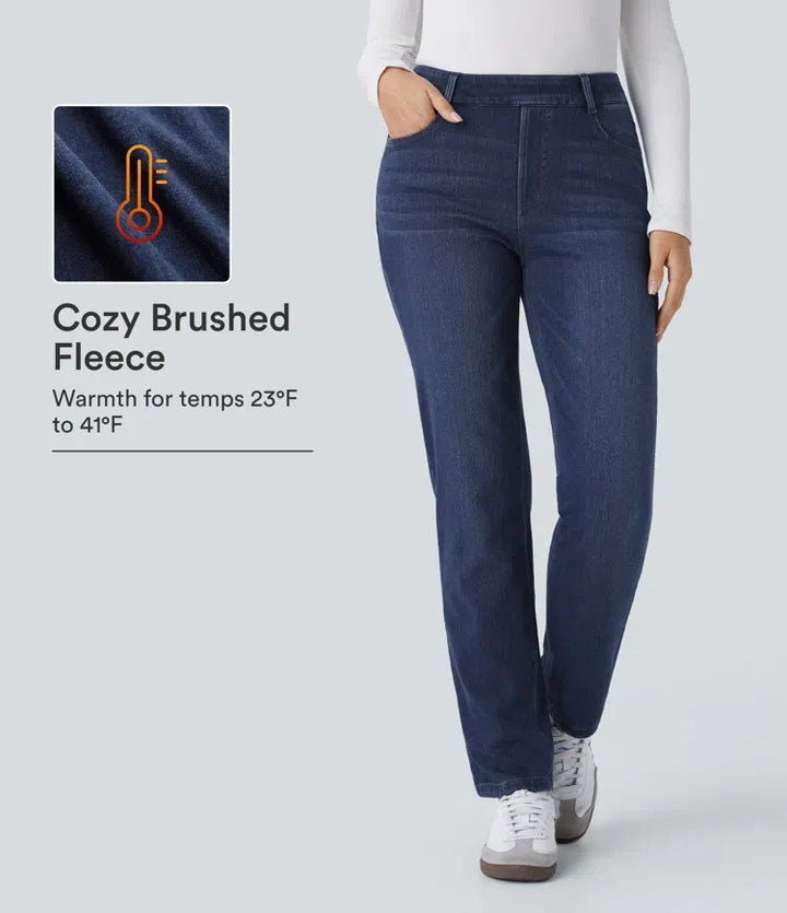 Lyckera Flex denim Heat högmidjad fickor raka ben tvättad vardagsjeans