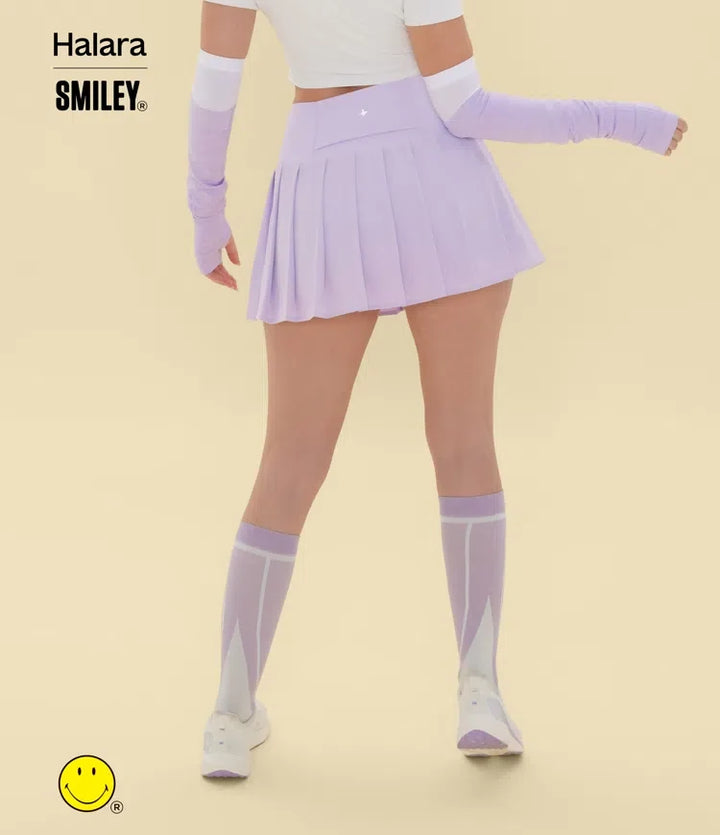 Halara X Smiley® Breezeful med hög midja plisserad 2-i-1 asymmetrisk fåll snabbtorkande mini danskjol med fickor