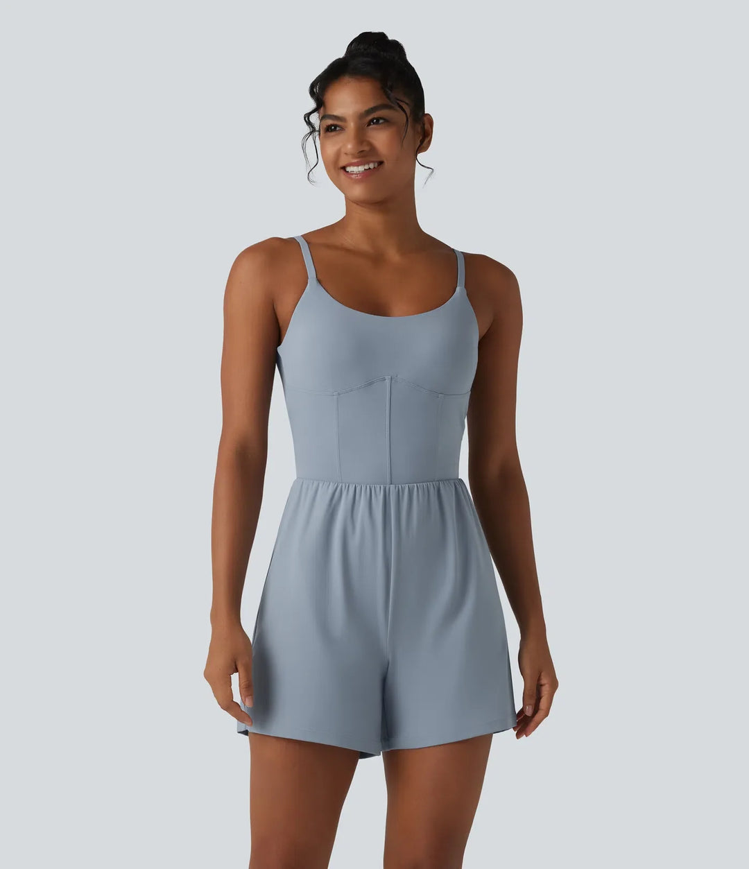 SoftlyZero luftig vriden rygglös justerbara axelband 2-i-1 inbyggd BH InstantCool yoga playsuit med ficka-Easy Peezy