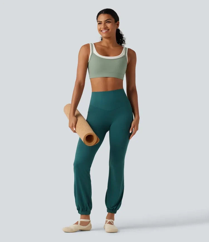 Lyckera UltraSculpt medium stöd U-ringad inbyggd BH vriden färgblock yoga sport-BH