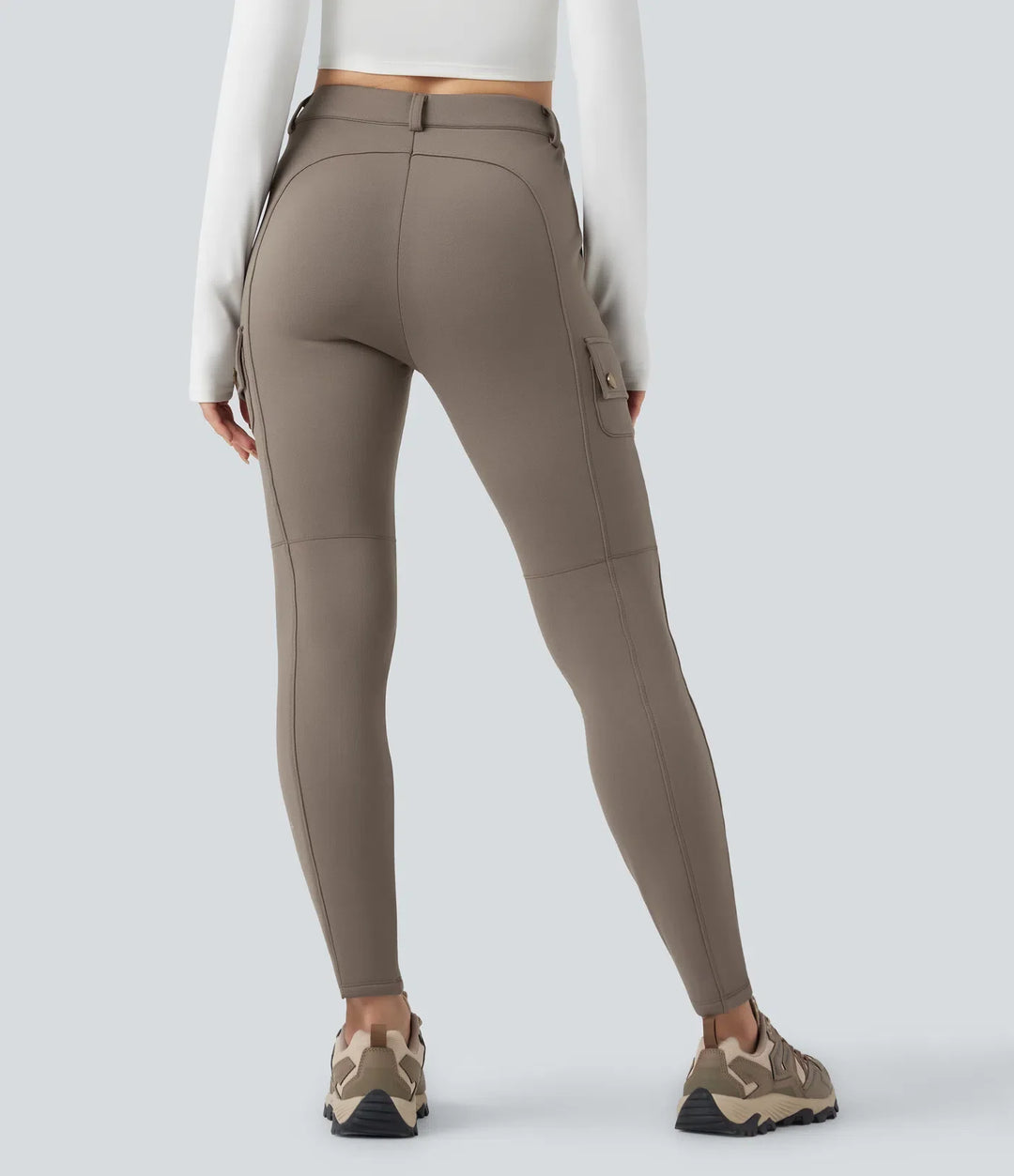Högmidjad skinny fleece vandring cargo byxor med fickor