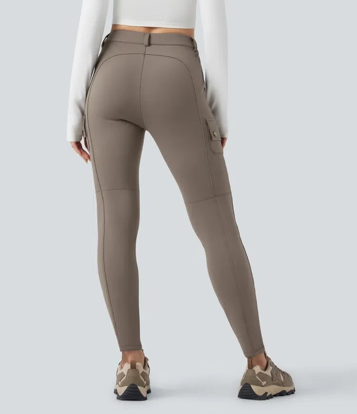 Högmidjad skinny fleece vandring cargo byxor med fickor