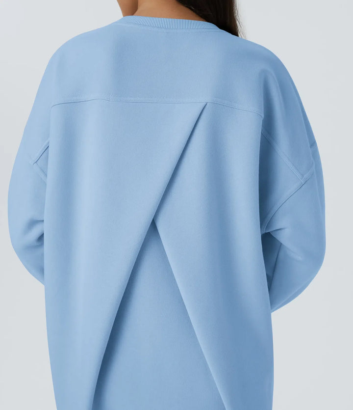 Rund hals långärmad ficka oversized fleece vardaglig sweatshirt