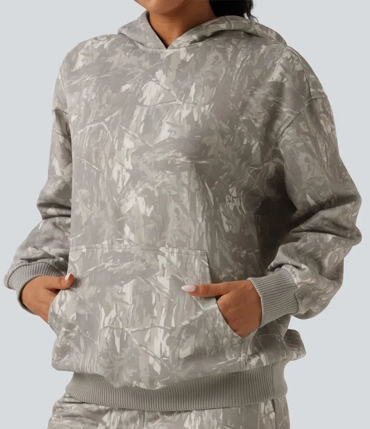 Med huva långärmad vardaglig sweatshirt med ficka