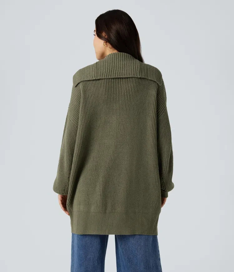 Slagkrage långärmad vardaglig cardigan med fickor