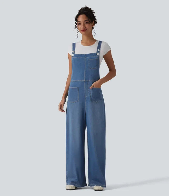 Lyckera Flex justerbara axelband draperad lyocell tvättad vardaglig baggy overall med fickor