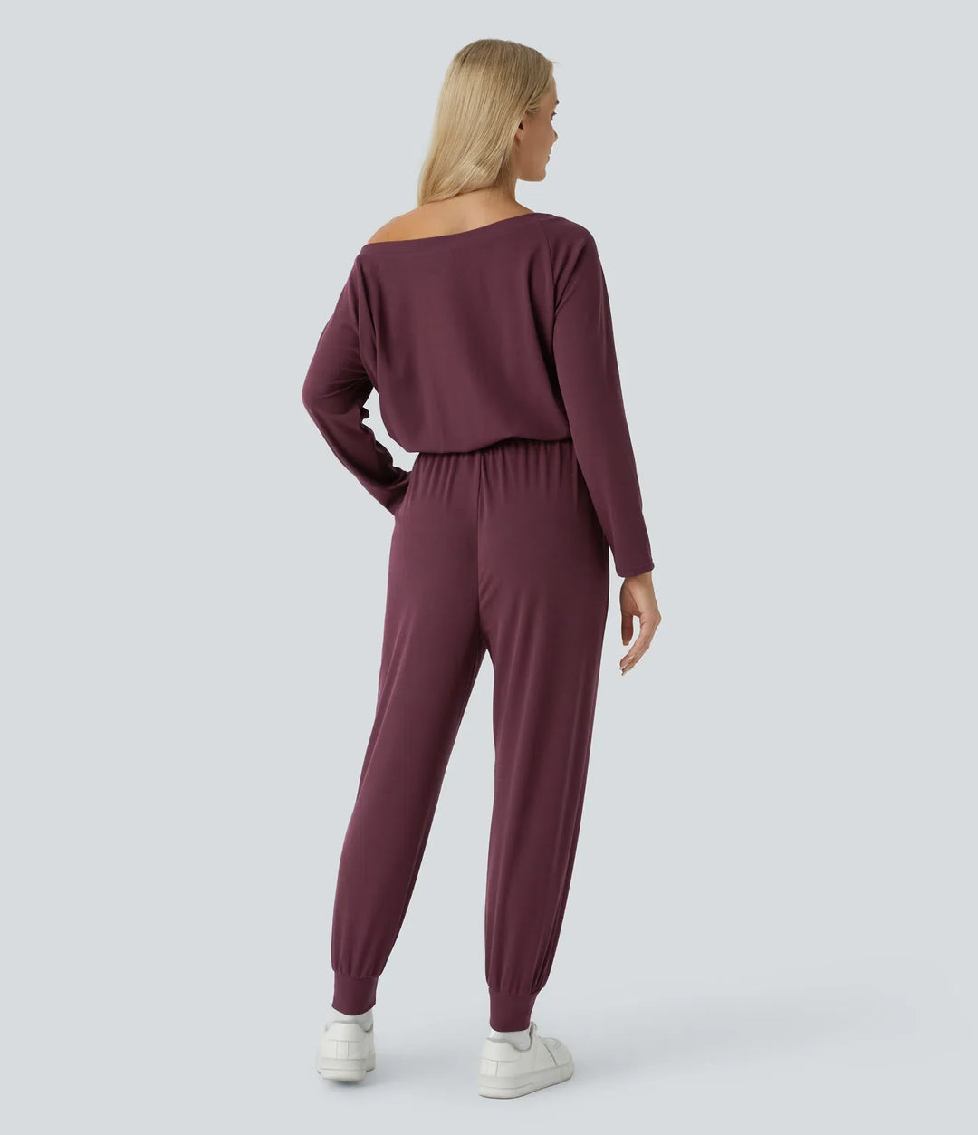 Bara axlar långärmad ficka våffelstruktur vardaglig jumpsuit