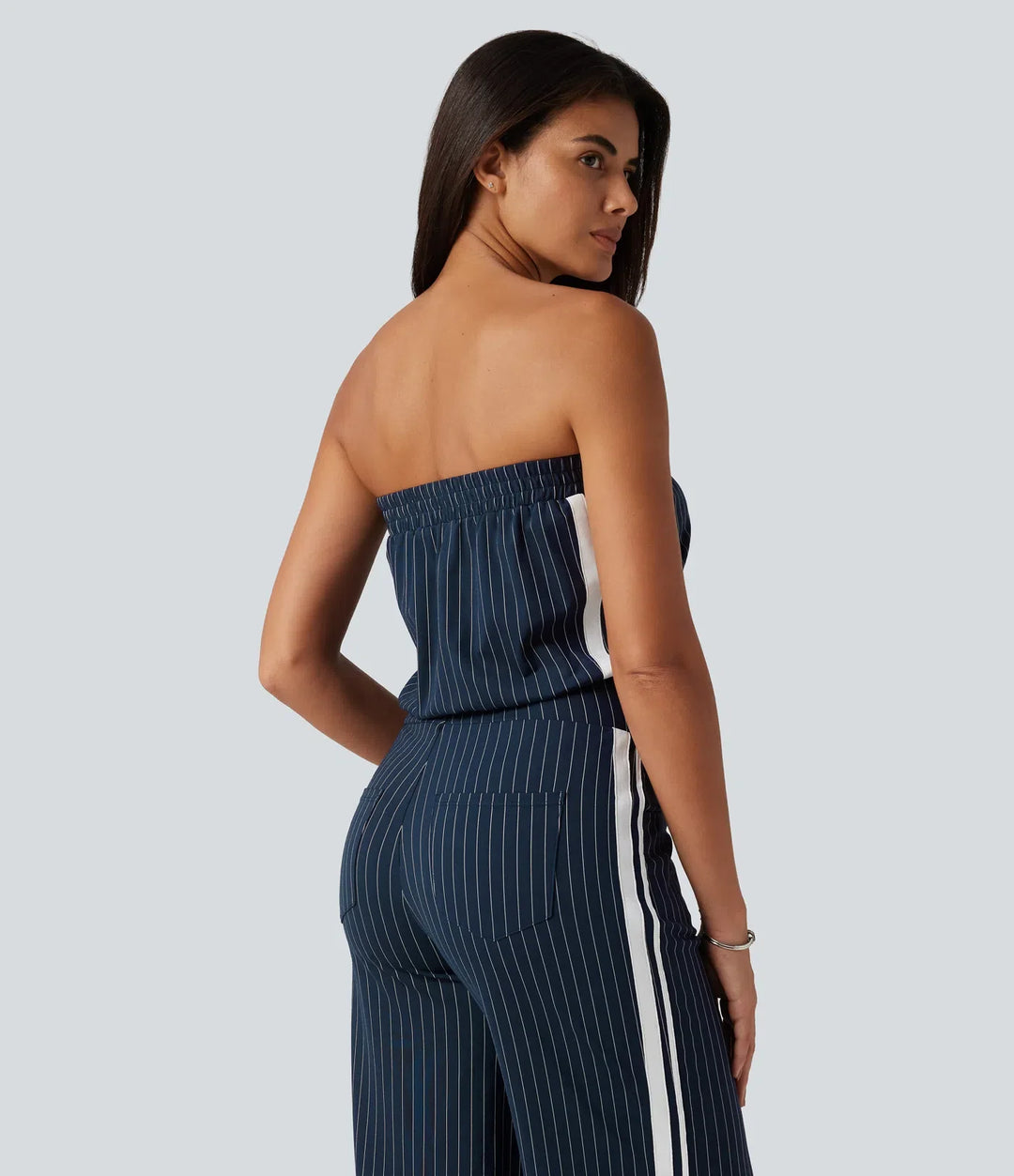 Tub sida randig InstantCool raka ben vardaglig jumpsuit med fickor-Easy Peezy Edition