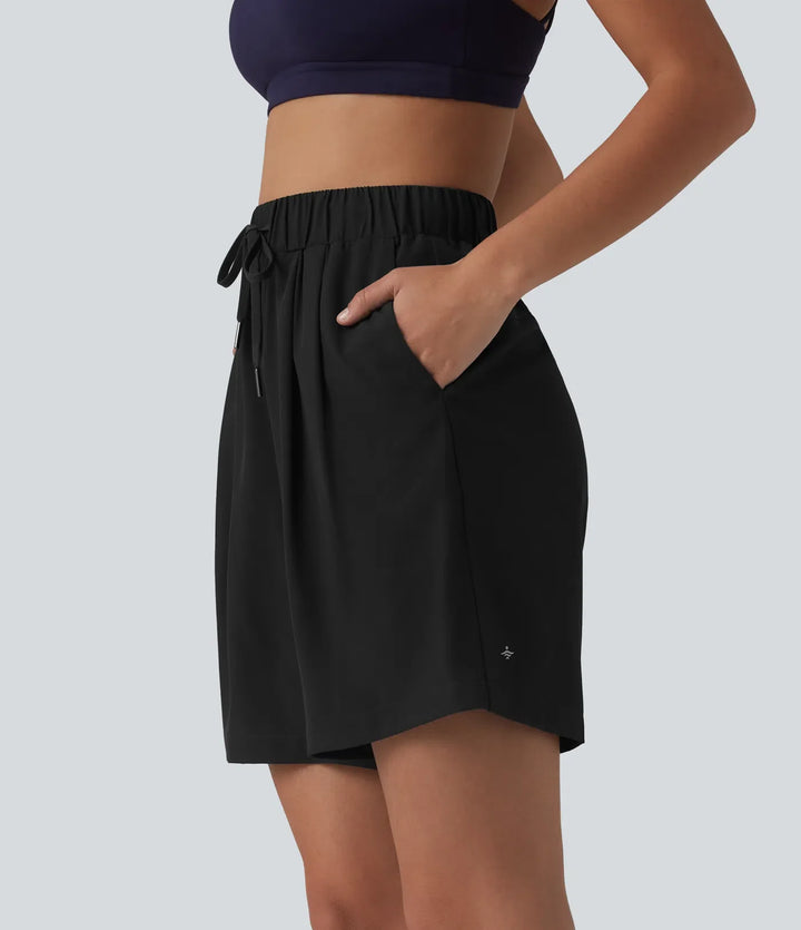 Med hög midja resårmidja dragsko plisserad yogashorts 7&