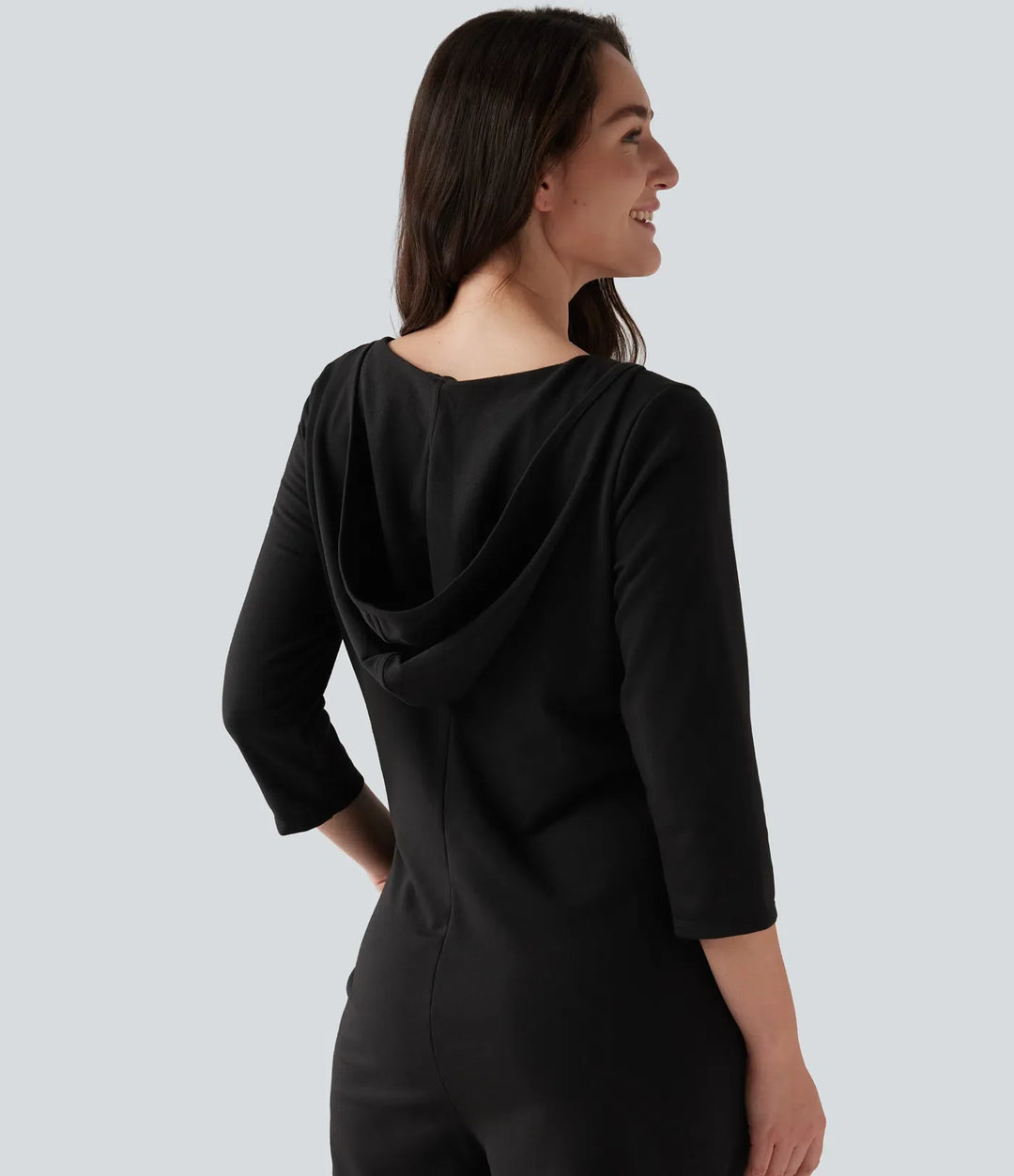 Med huva 3/4 ärm baggy avslappnad vardaglig jumpsuit med fickor
