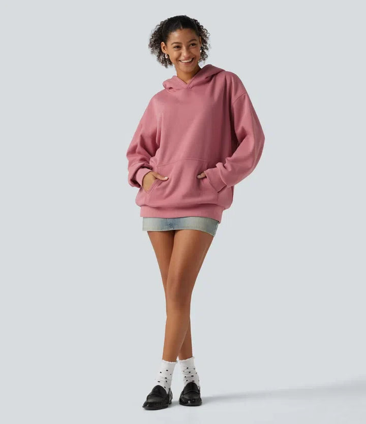 Med huva långärmad fleece vardaglig sweatshirt