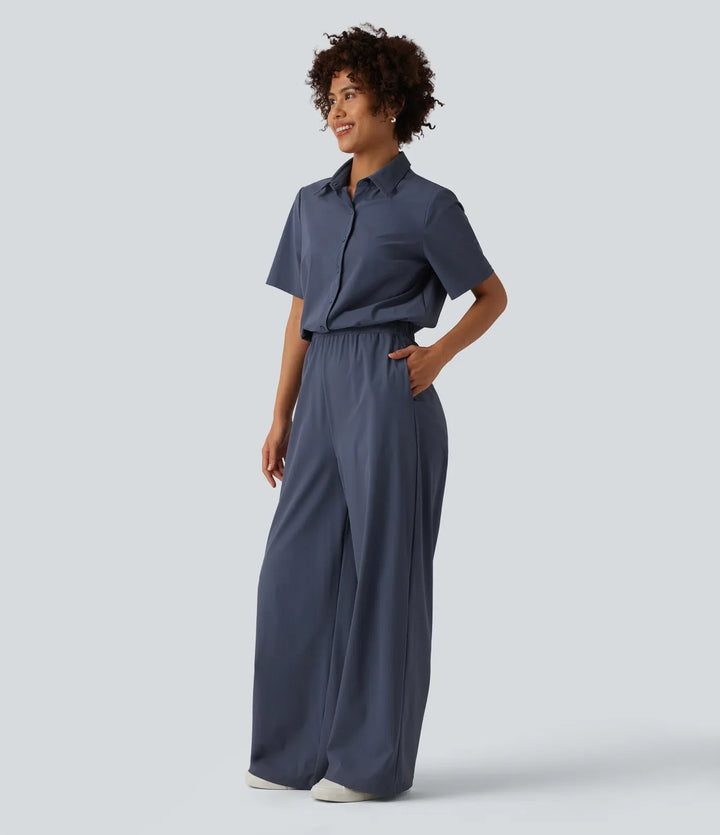 Kortärmad arbetsjumpsuit med fickor-easy Peezy edition