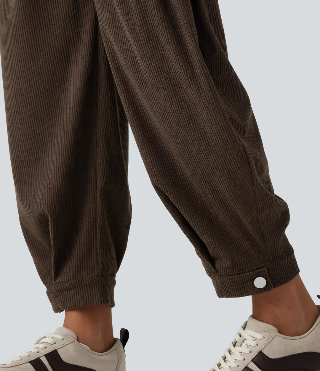 Medelhög midja manchester vardaglig ballong joggers med fickor