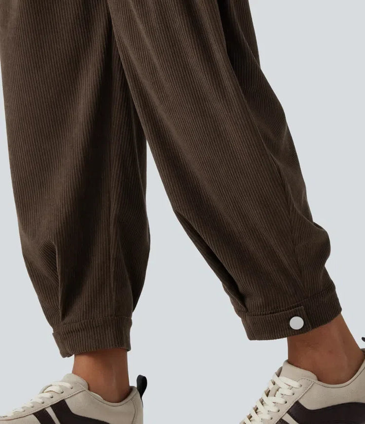 Medelhög midja manchester vardaglig ballong joggers med fickor
