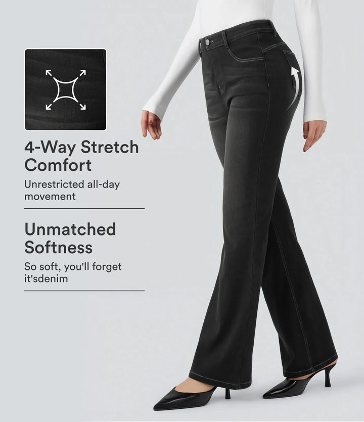 Lyckera Flex högmidjad magkontroll rumplyftande denim vardaglig bootcut leggings med fickor