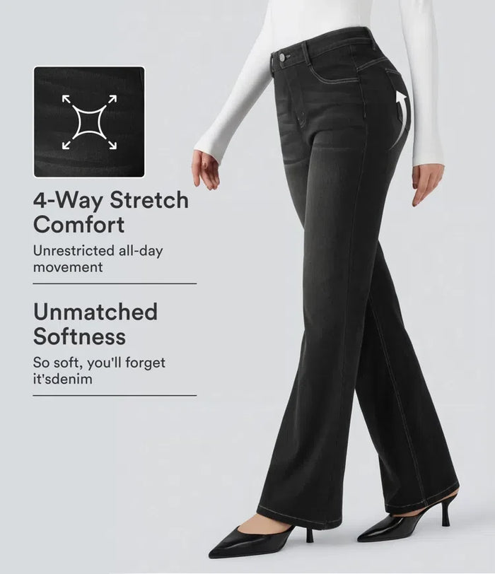 Lyckera Flex högmidjad magkontroll rumplyftande denim vardaglig bootcut leggings med fickor