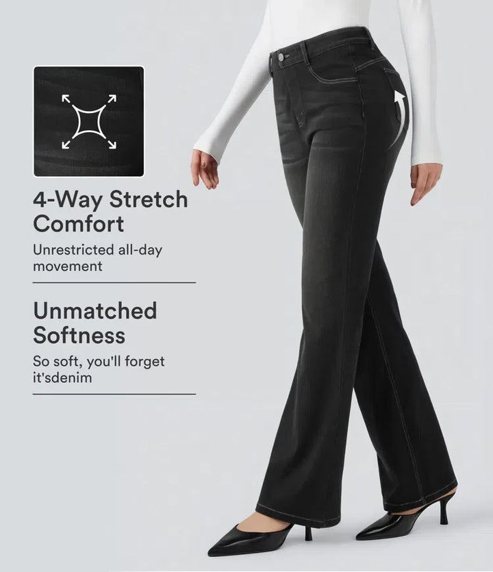 Lyckera Flex högmidjad magkontroll rumplyftande denim vardaglig bootcut leggings med fickor