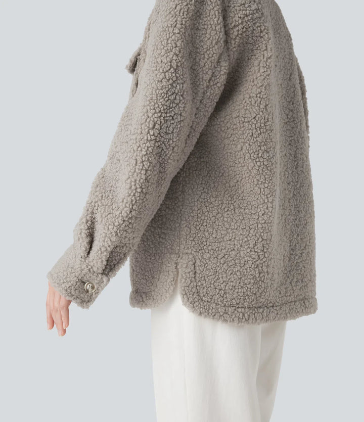 Långärmad vardaglig sherpajacka med fickor