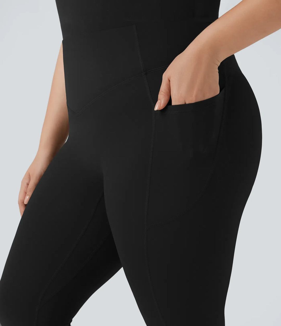 Plusstorlek Halara UltraSculpt med hög midja scrunch-effekt rumplyftande magkontroll capri träningsleggings med fickor