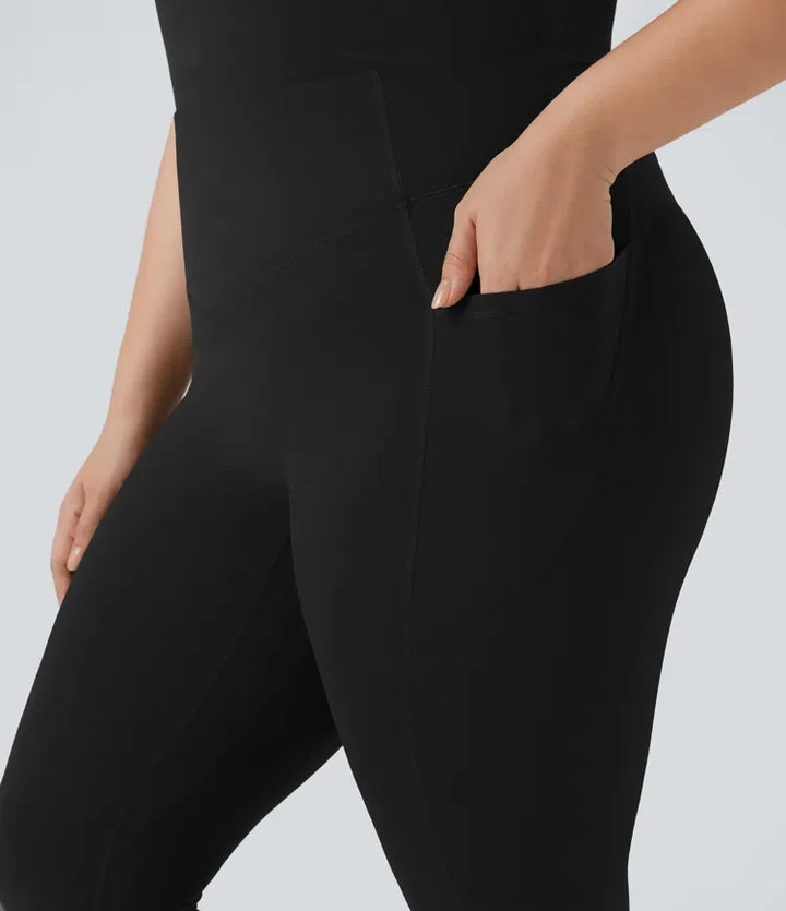 Plusstorlek Halara UltraSculpt med hög midja scrunch-effekt rumplyftande magkontroll capri träningsleggings med fickor