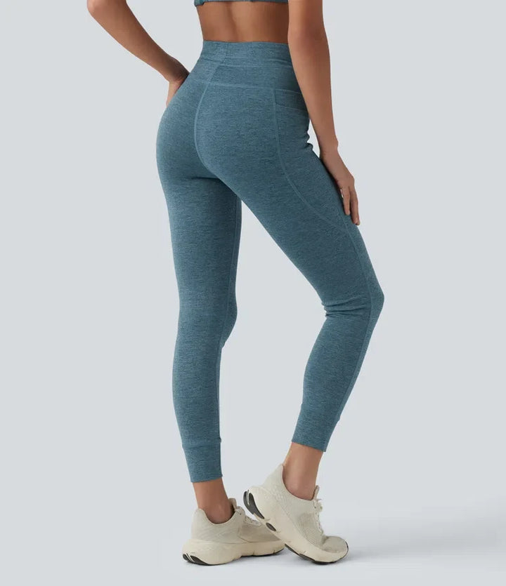 Halara UltraSculpt melerad med hög midja dragsko snabbtorkande yoga 7/8 leggings med fickor