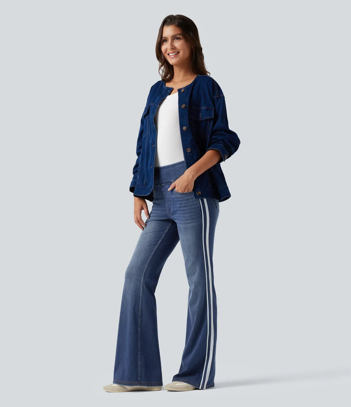Lyckera Flex högmidjad randig utsvängd tvättad vardagsjeans med fickor